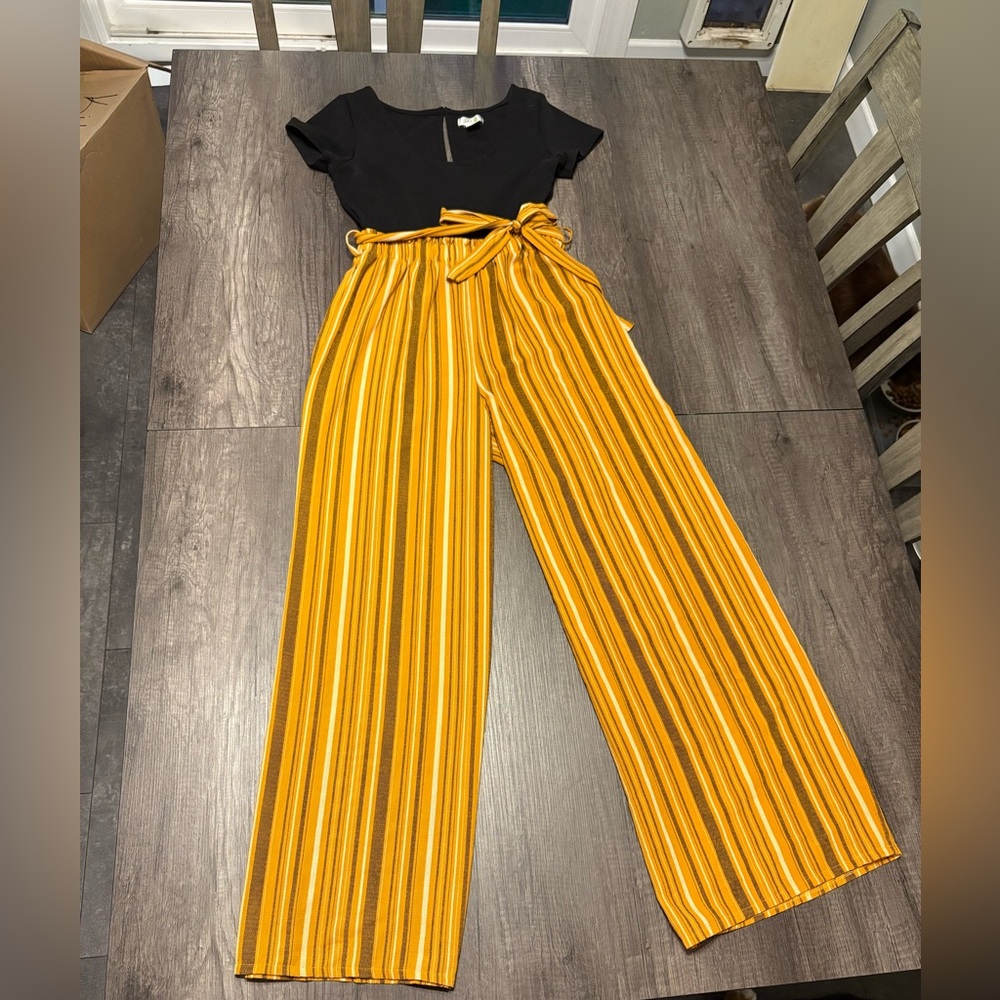 Vibrant Yellow and Brown Striped Wide-Leg Pants